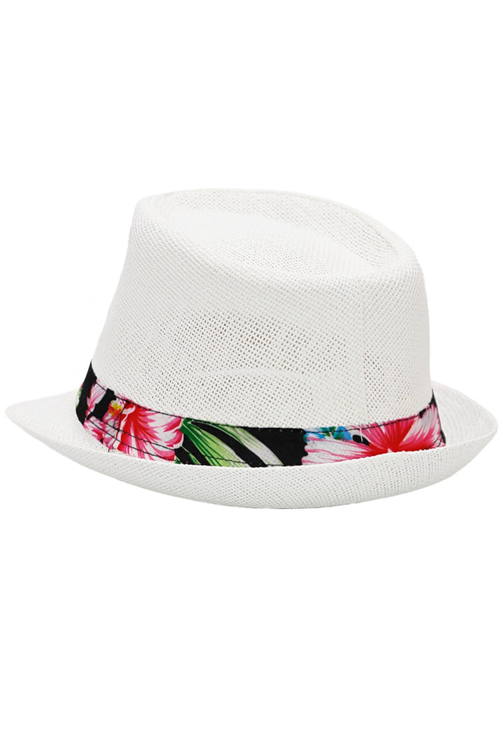 Hibiscus Flower Band Straw Fedora