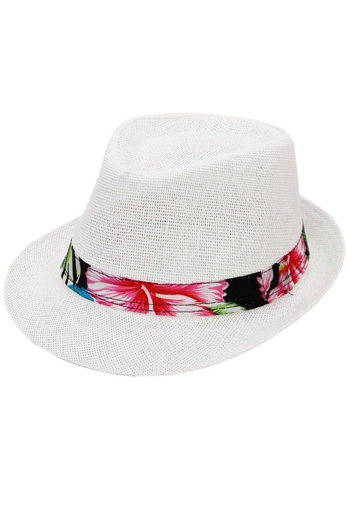 Hibiscus Flower Band Straw Fedora