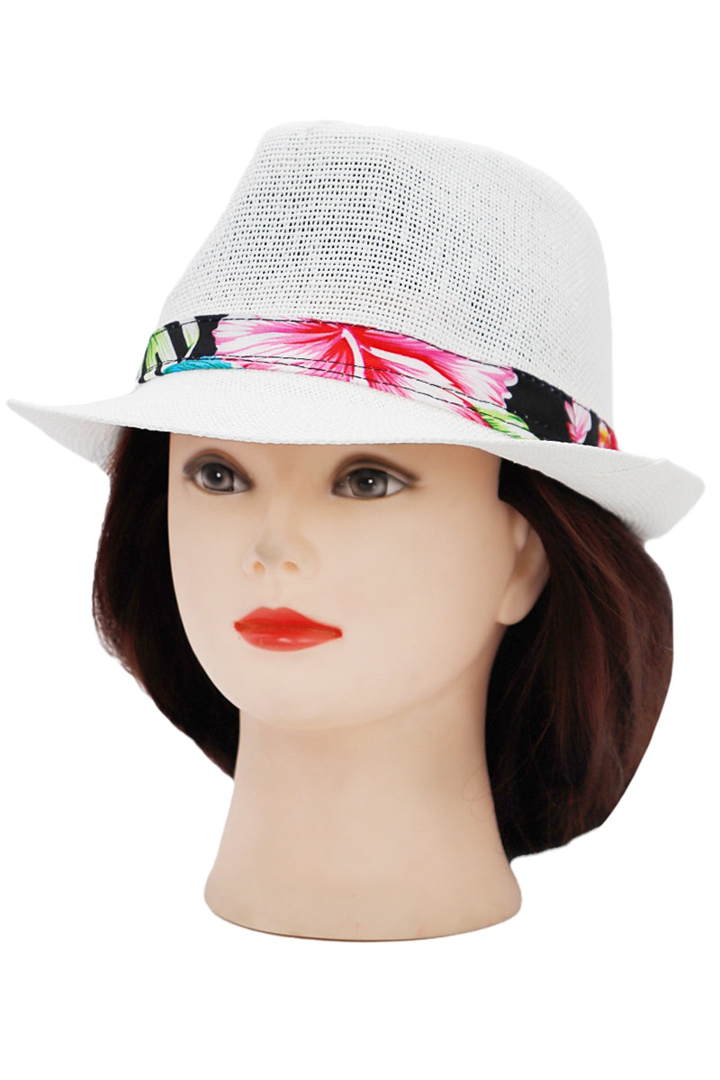 Hibiscus Flower Band Straw Fedora