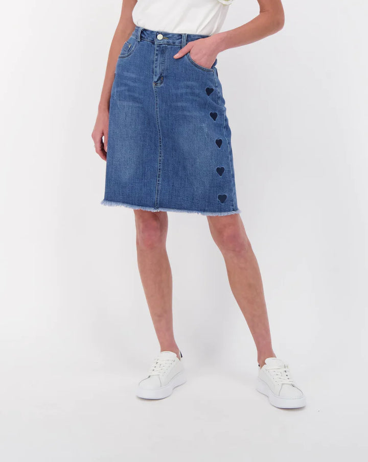 Blue Hearts Denim Short Skirt - Size Medium