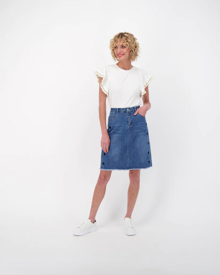 Blue Hearts Denim Short Skirt - Size Medium