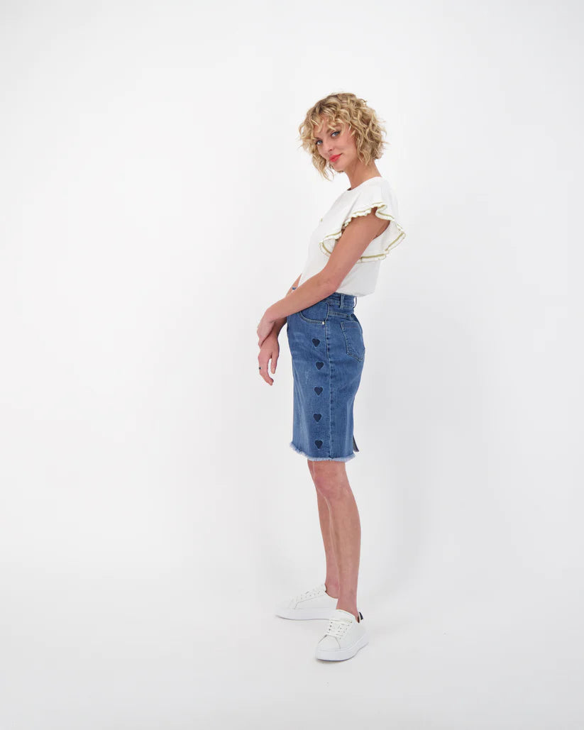 Blue Hearts Denim Short Skirt - Size Medium