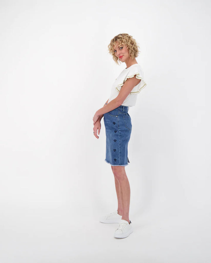 Blue Hearts Denim Short Skirt - Size Medium
