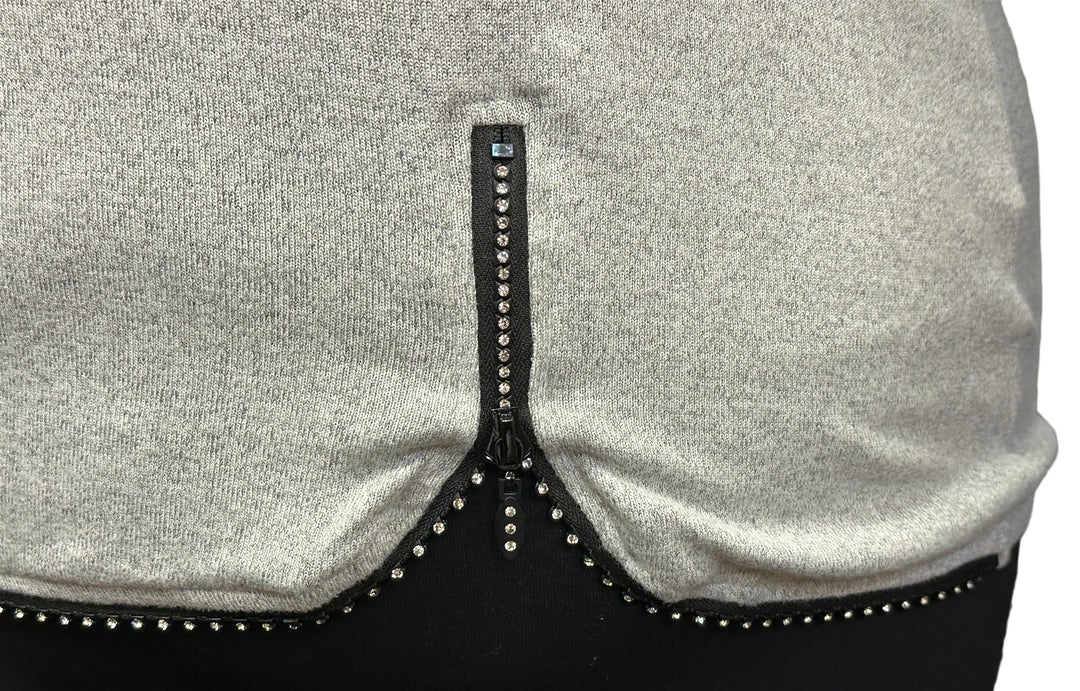 Long Sleeve Cowl Neck With Rhinestone Zipper Detail