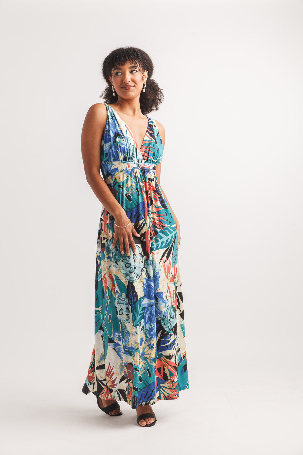 Tropical Stretch Grecian Maxi Dress