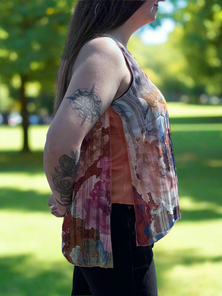 Sleeveless Printed Chiffon High-Low Top