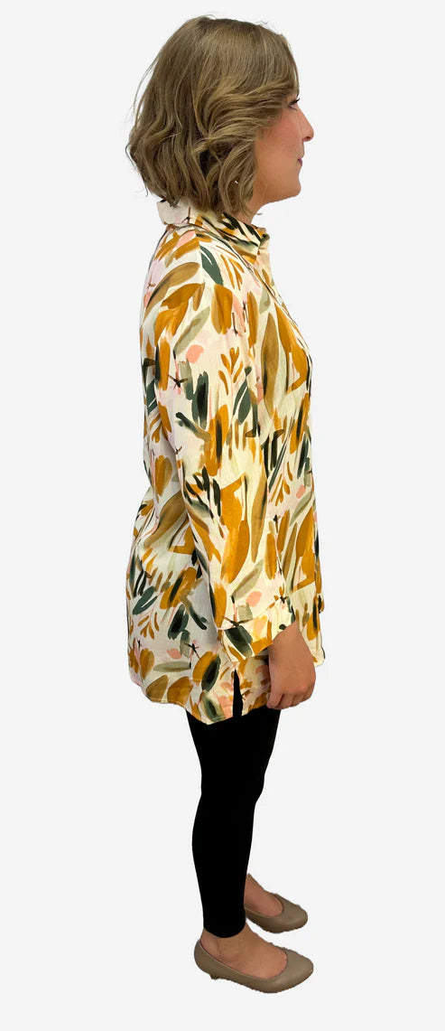 Woven 3/4 Sleeve Abstract Chiffon Tunic