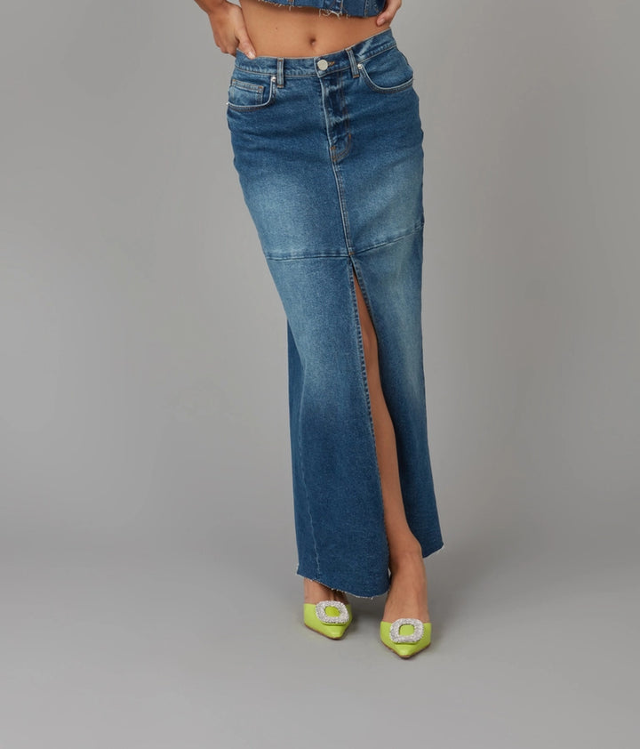 Madlyn High Rise Jean Maxi Skirt