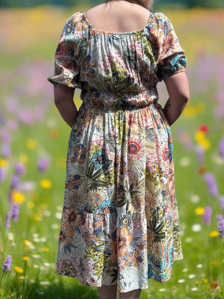 Papa Short Sleeve Smocked Midi Dress