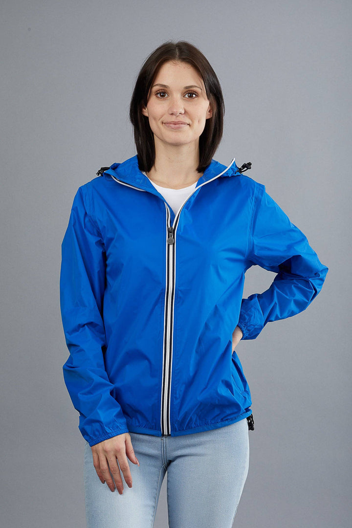 Women Boyfriend Fit Royal blue Full Zip Packable Rain Jacket