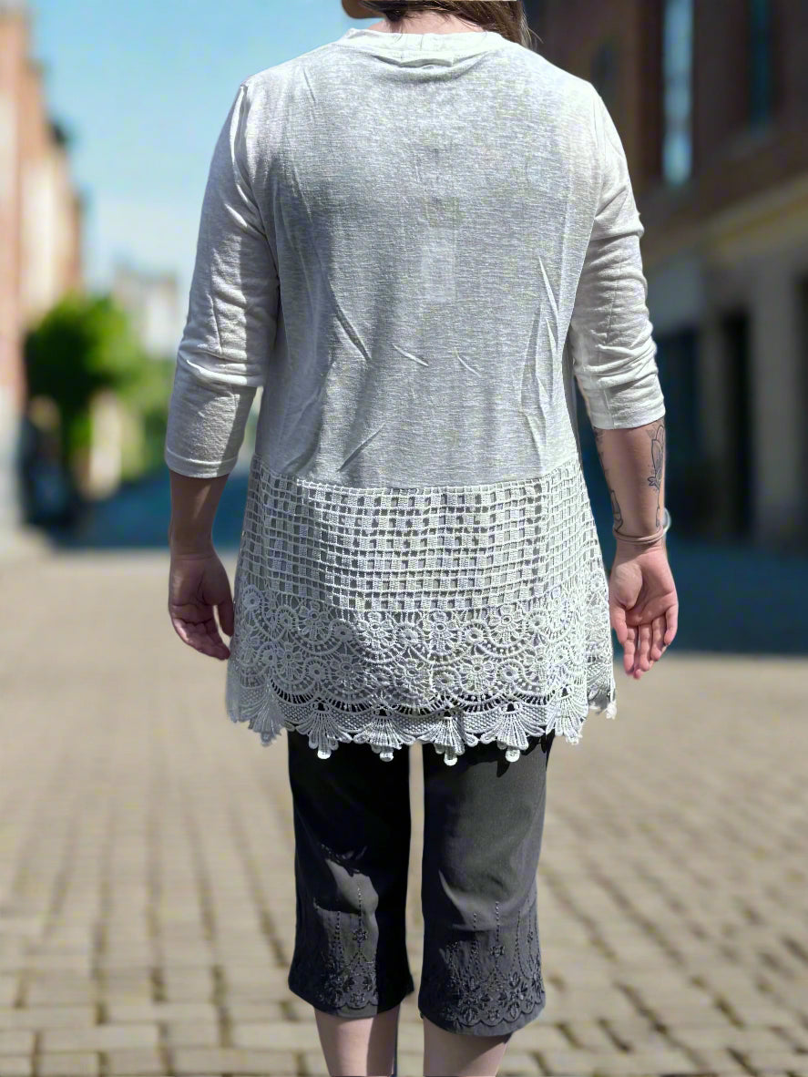 Papa Eyelet Lace Bottom Cardigan