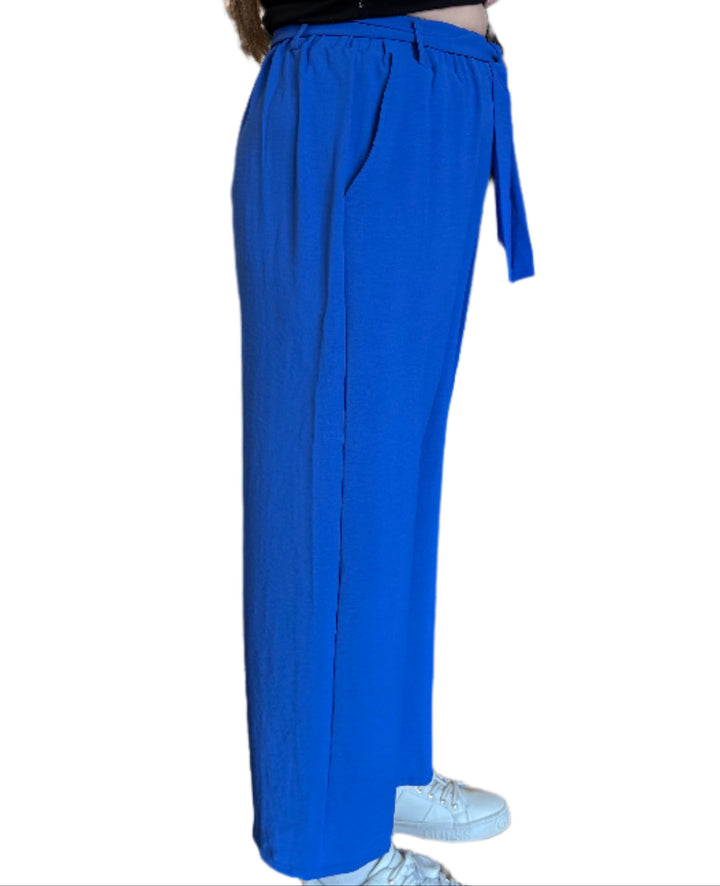Papa Belted Wide-Leg Crop Pant - Cobalt
