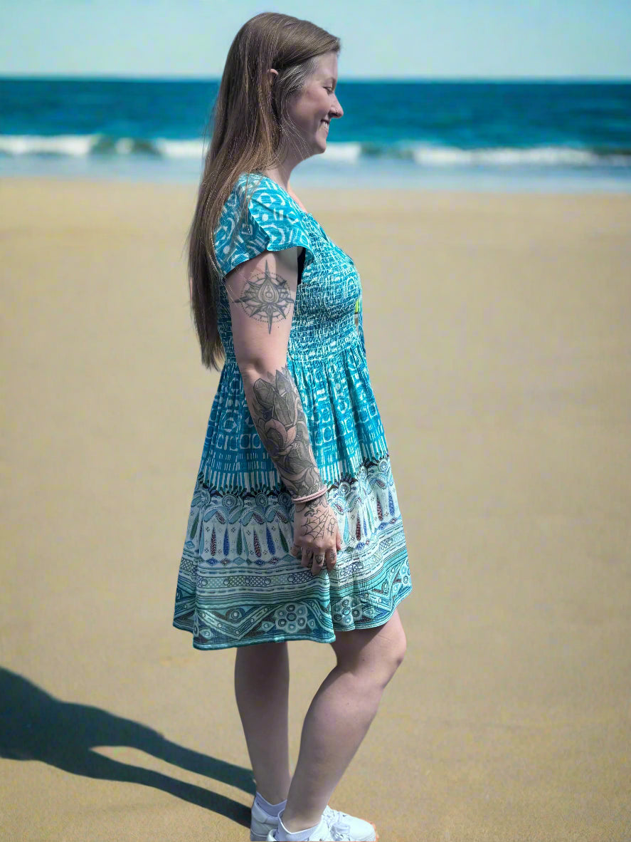 Short Sleeve Smock Midi Dress