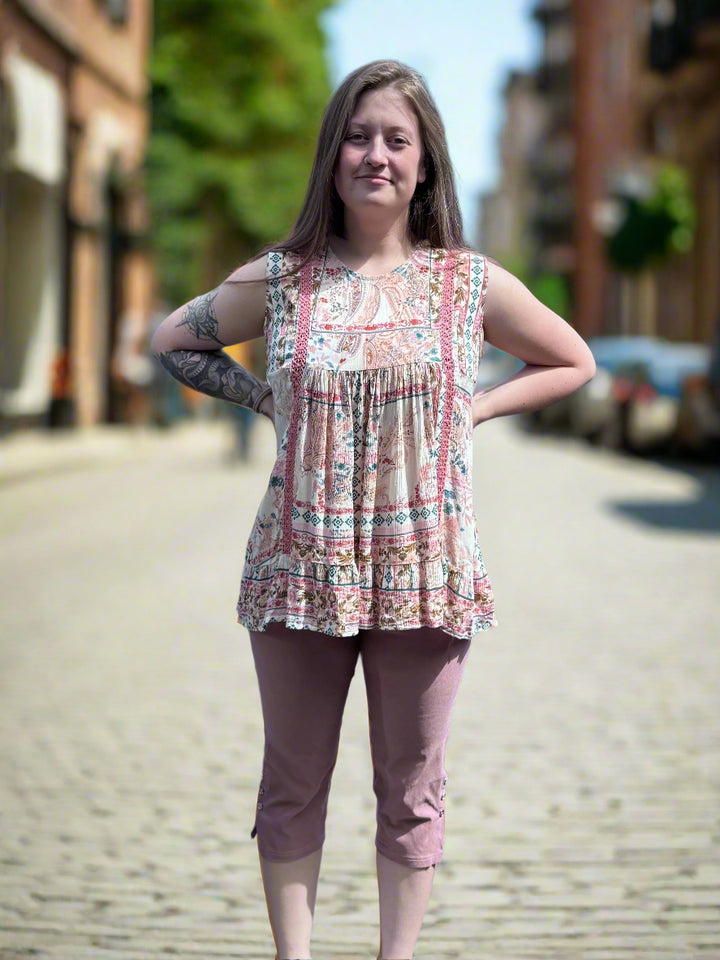Sleeveless Blouse with Crochet Inserts