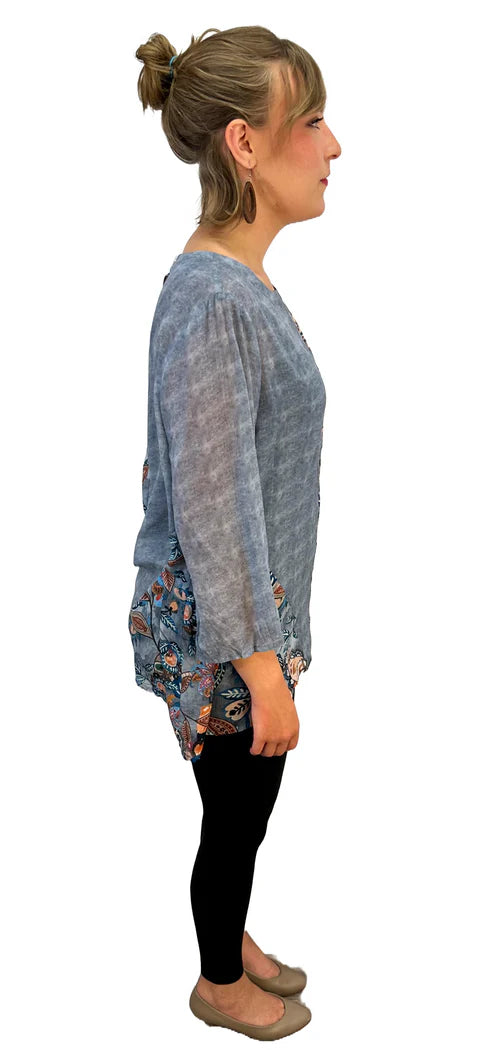 Woven 3/4 Sleeve Paisley Chiffon Blouse