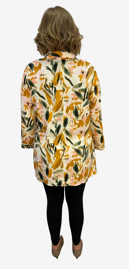 Woven 3/4 Sleeve Abstract Chiffon Tunic