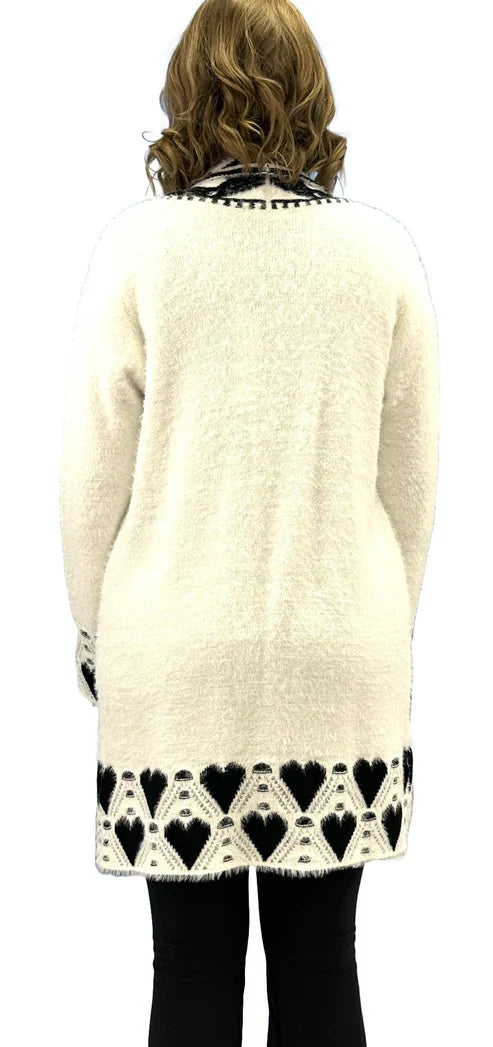 Knitted Long Open Heart Cardigan