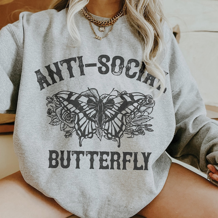 Anti-Social Butterfly Sweatshirt for Mental Health Awareness - Unisex