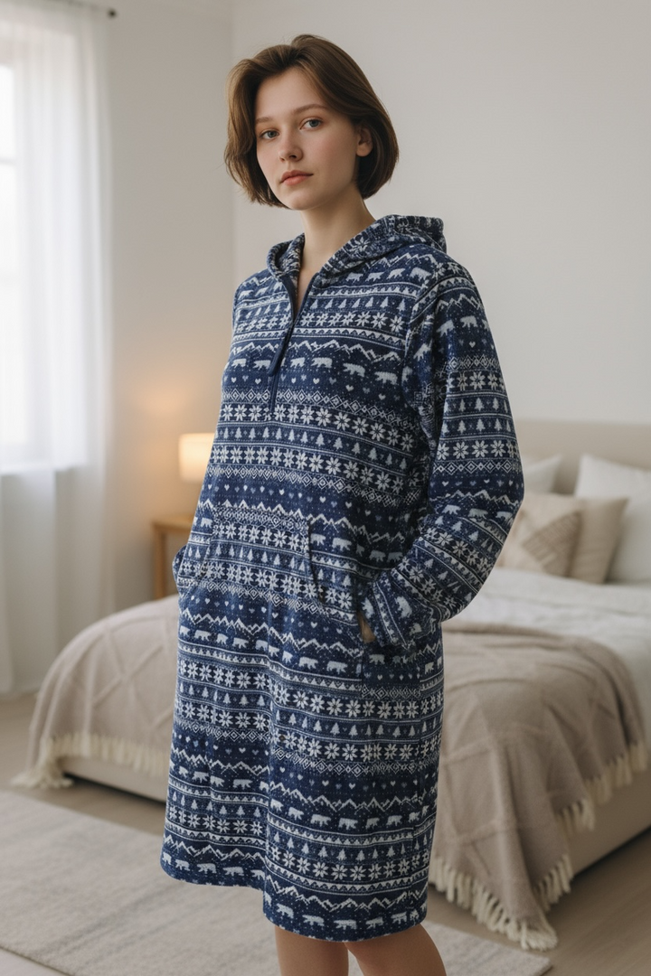 Winter Print Hooded Sleep Chemise