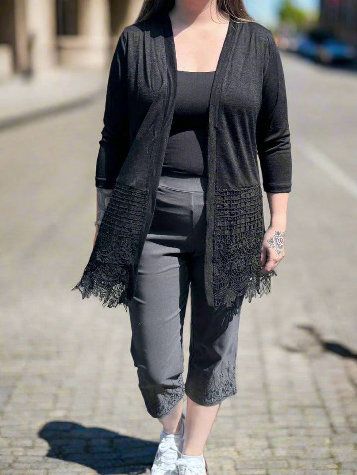 Papa Eyelet Lace Bottom Cardigan