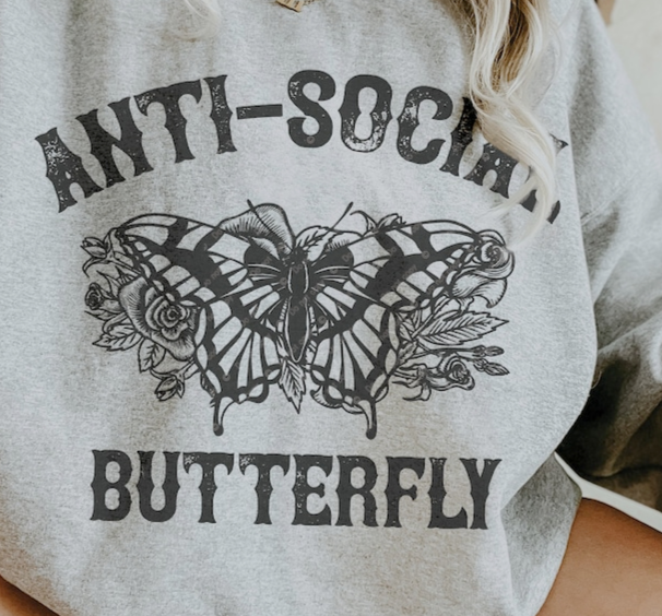 Anti-Social Butterfly Sweatshirt for Mental Health Awareness - Unisex