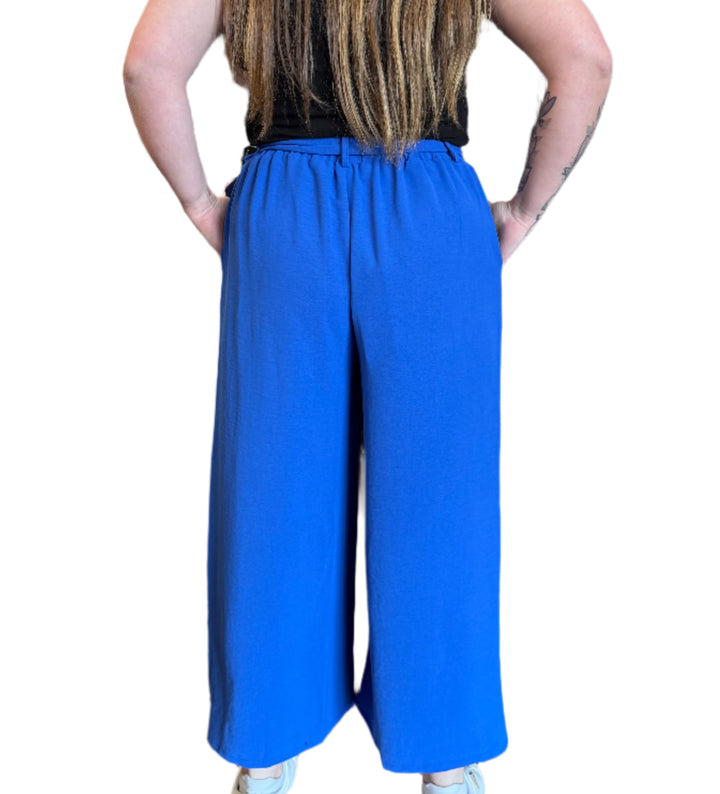 Papa Belted Wide-Leg Crop Pant - Cobalt