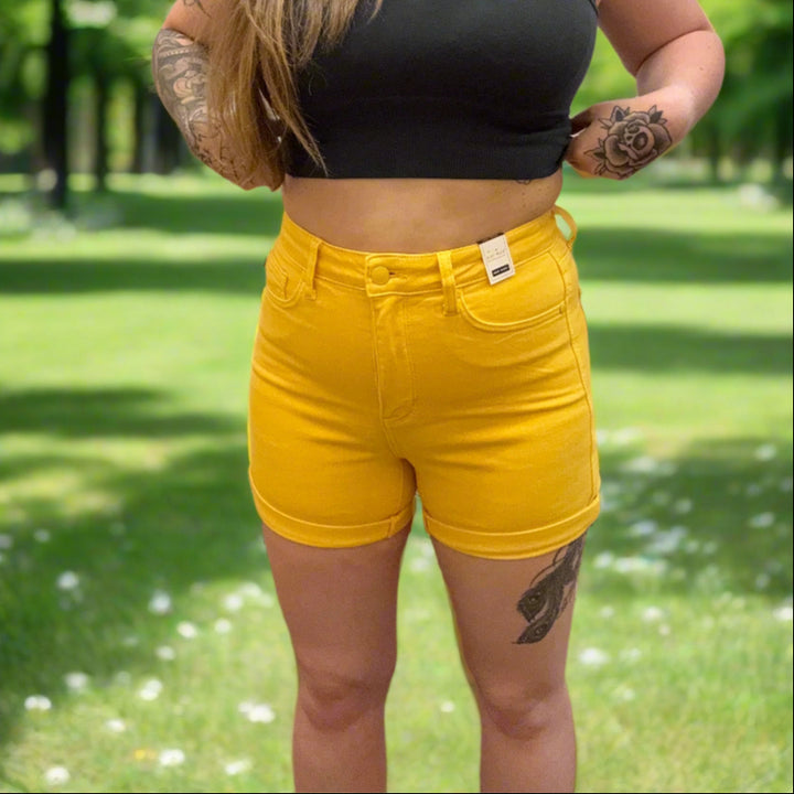 Judy Blue Yellow High-Rise Tummy Control Shorts