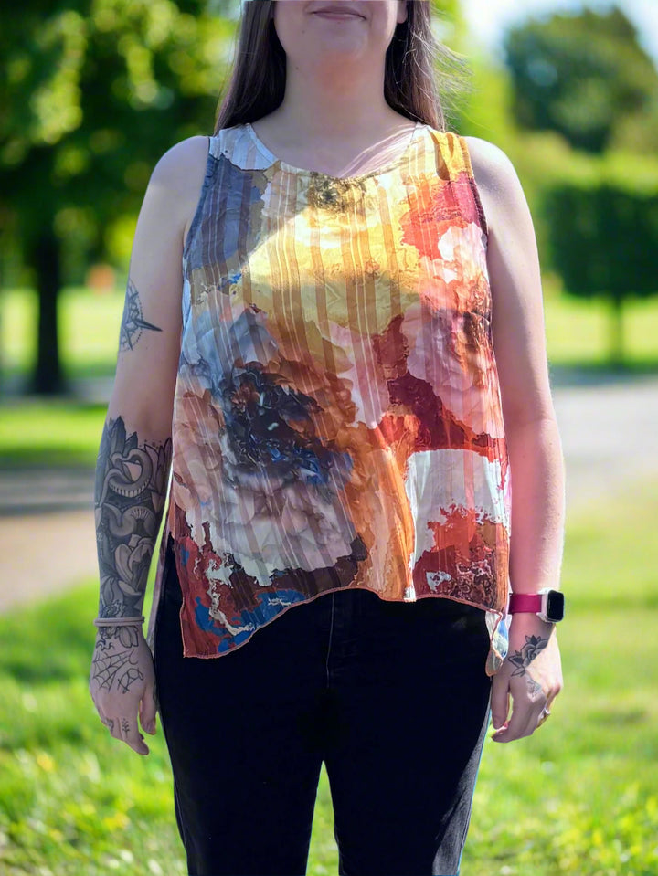 Sleeveless Printed Chiffon High-Low Top