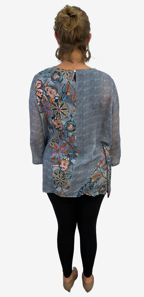 Woven 3/4 Sleeve Paisley Chiffon Blouse