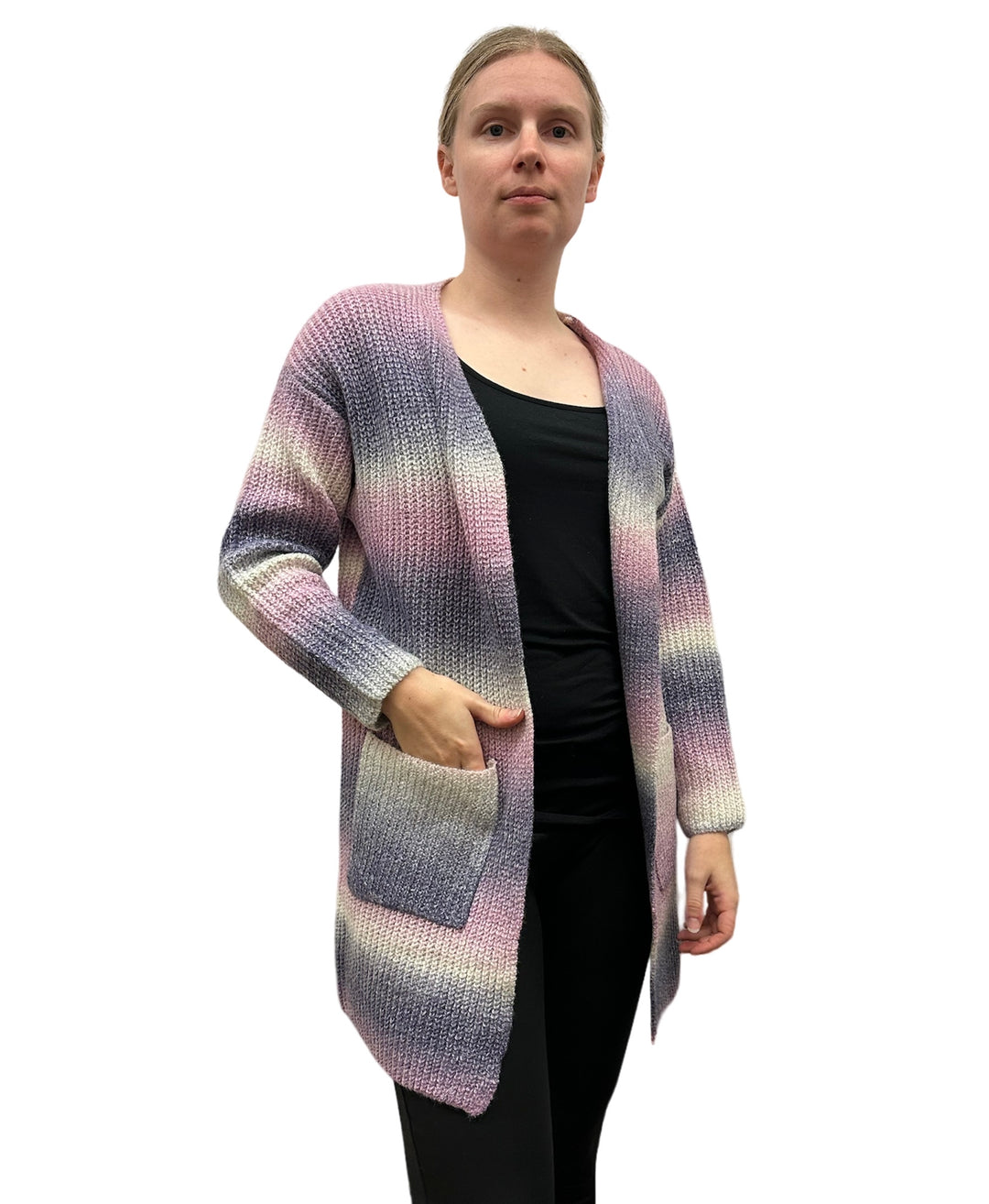 Long Sleeve Open Front Pastel Striped Cardigan