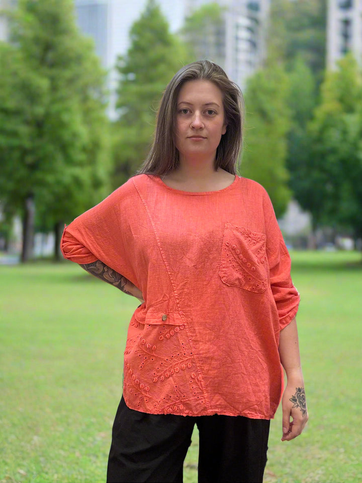 Woven Eyelet Linen Tunic Top