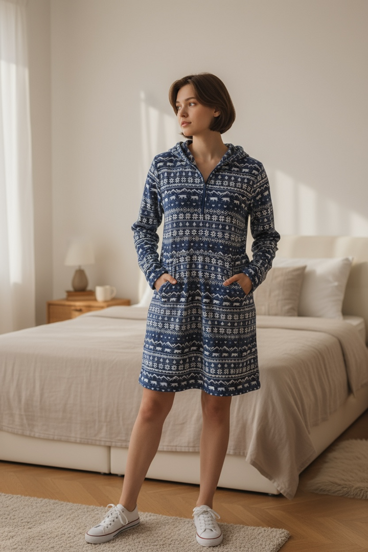 Winter Print Hooded Sleep Chemise