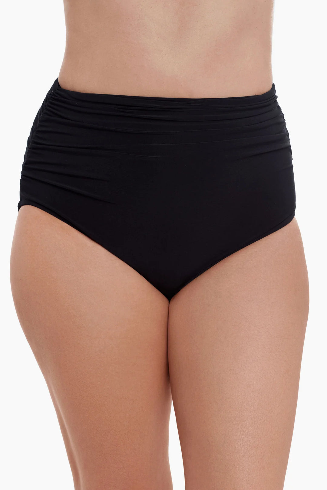 High Waist Shirred Brief Swim Bottom - Black - Sheer Essentials Lingerie & Swimwear