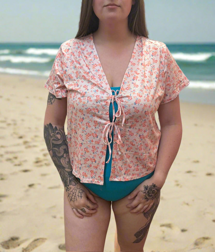 Tie Front Jersey Beach Top - Ditsy Floral