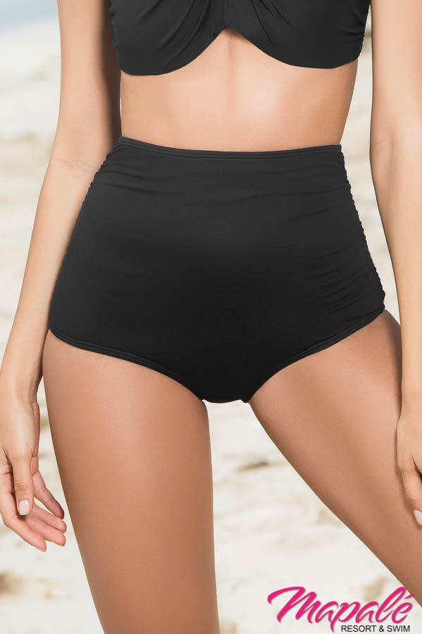 High Waisted Ruched Swim Bottom - Size Small