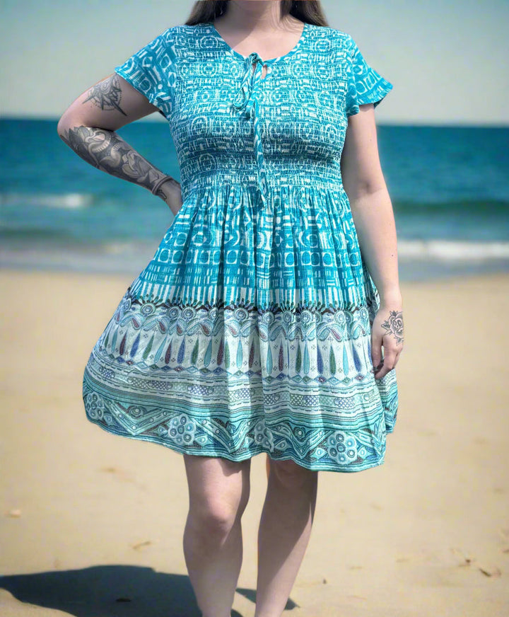 Short Sleeve Smock Midi Dress