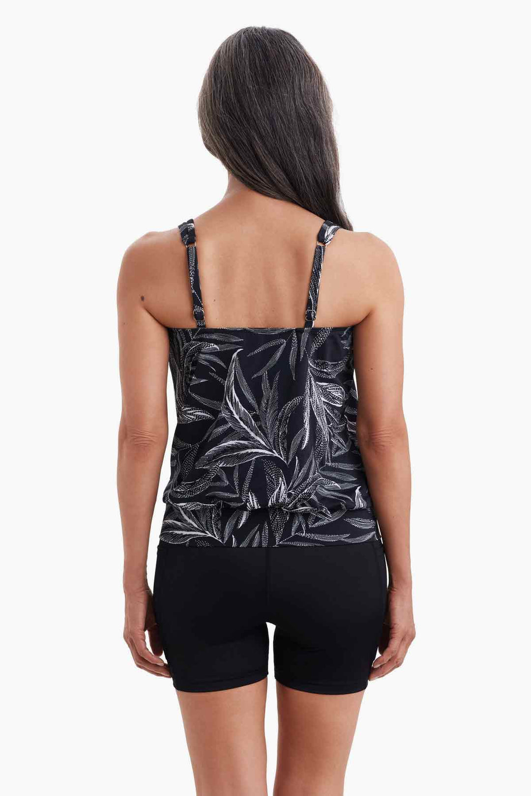 Mastectomy Shirred Neck Blouson Tankini - Leaf Encounter