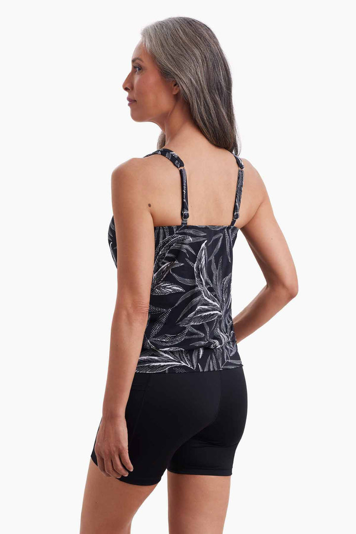 Mastectomy Shirred Neck Blouson Tankini - Leaf Encounter