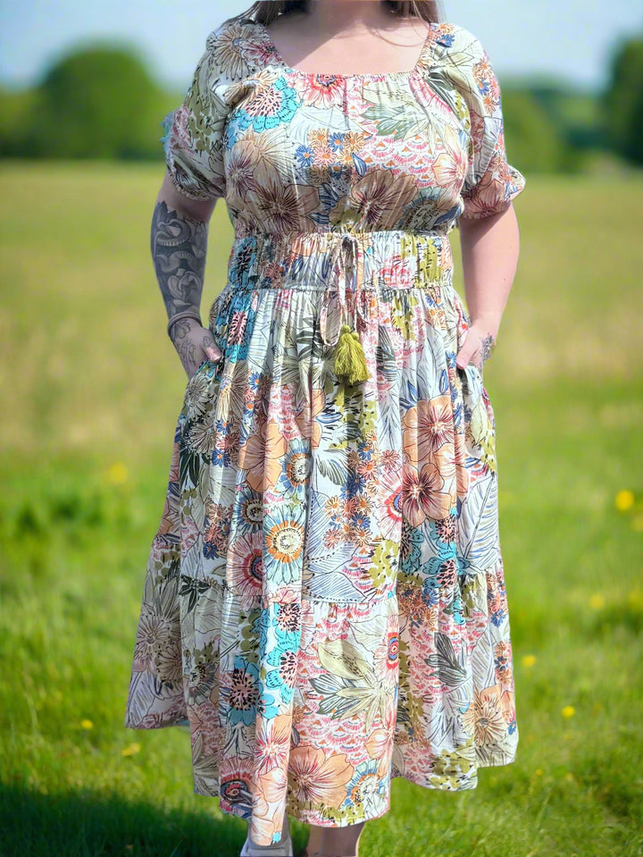 Papa Short Sleeve Smocked Midi Dress
