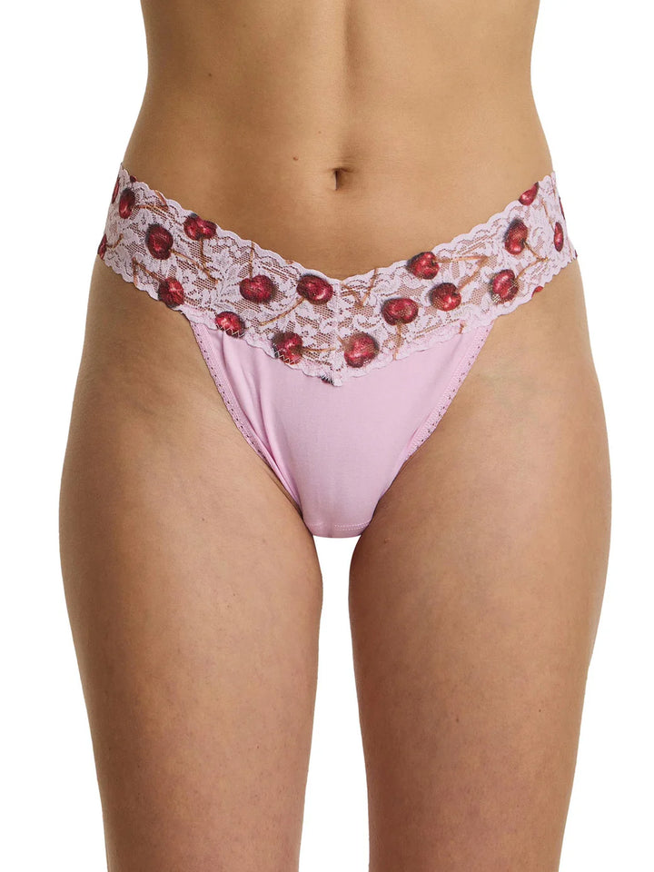Hanky Panky Supima Cotton Printed Original Rise Thong Cherry Delight Pink