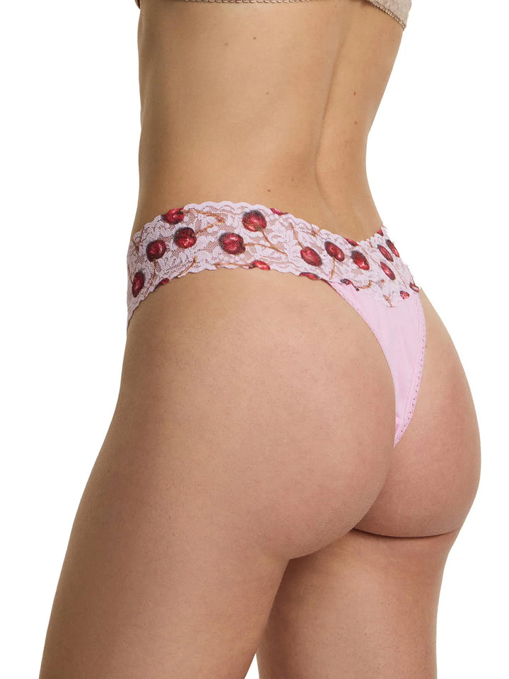Hanky Panky Supima Cotton Printed Original Rise Thong Cherry Delight Pink