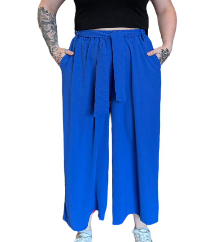 Papa Belted Wide-Leg Crop Pant - Cobalt