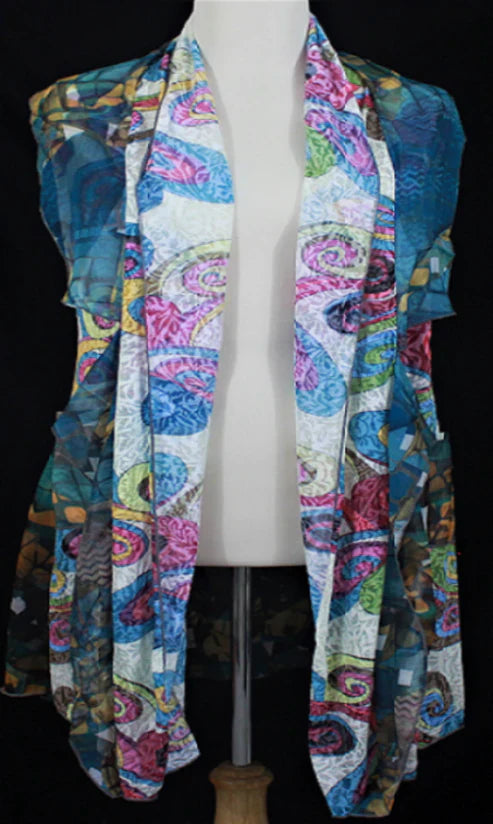 Open Front Chiffon Printed Sleeveless Vest