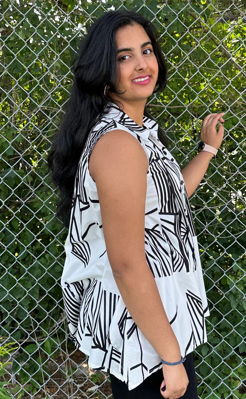 Woven Printed Sleeveless Top - Sheer Essentials Lingerie & Swimwear