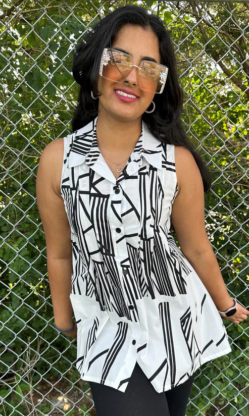 Woven Printed Sleeveless Top - Sheer Essentials Lingerie & Swimwear