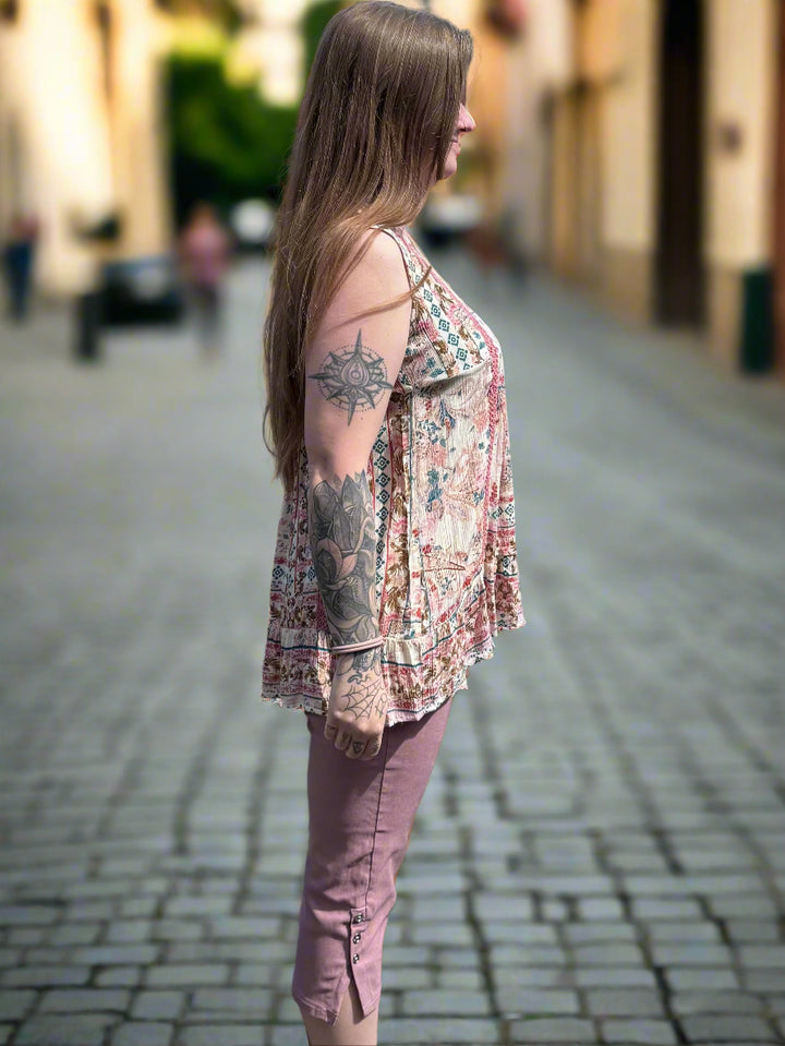 Sleeveless Blouse with Crochet Inserts
