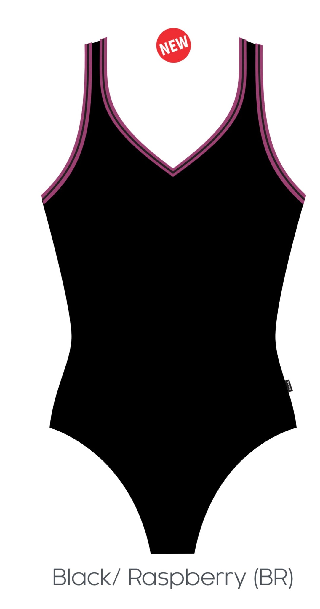 V-Neck & V-Back One Piece Swimsuit - Long Body - Black / Raspberry
