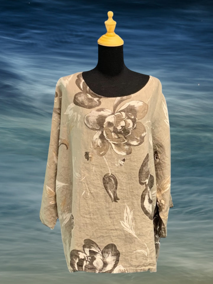 Big Flower Woven Linen Top