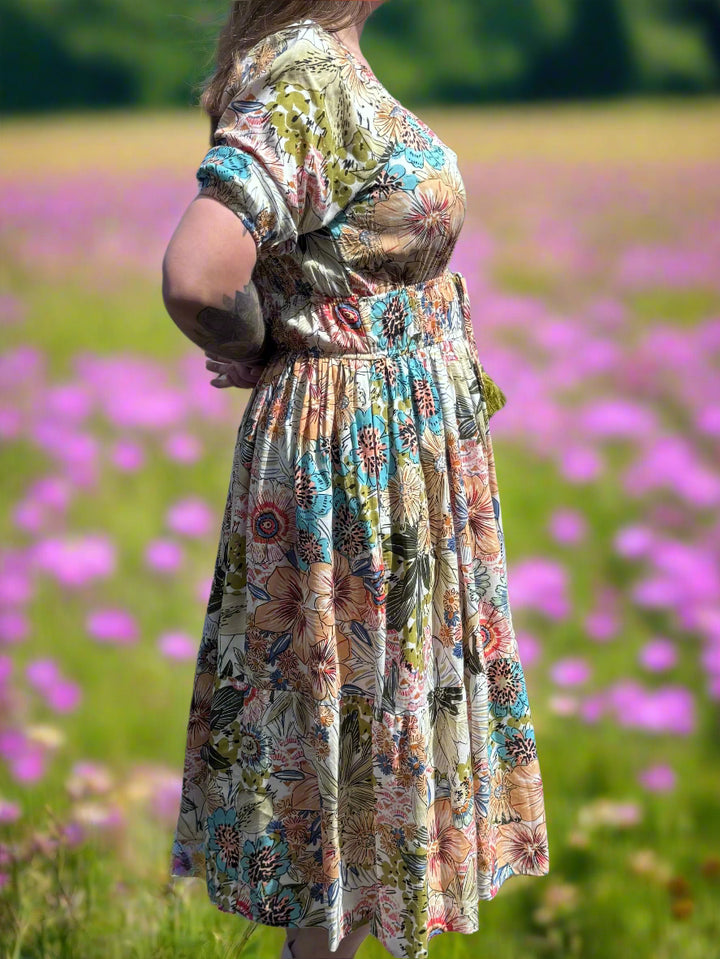 Papa Short Sleeve Smocked Midi Dress