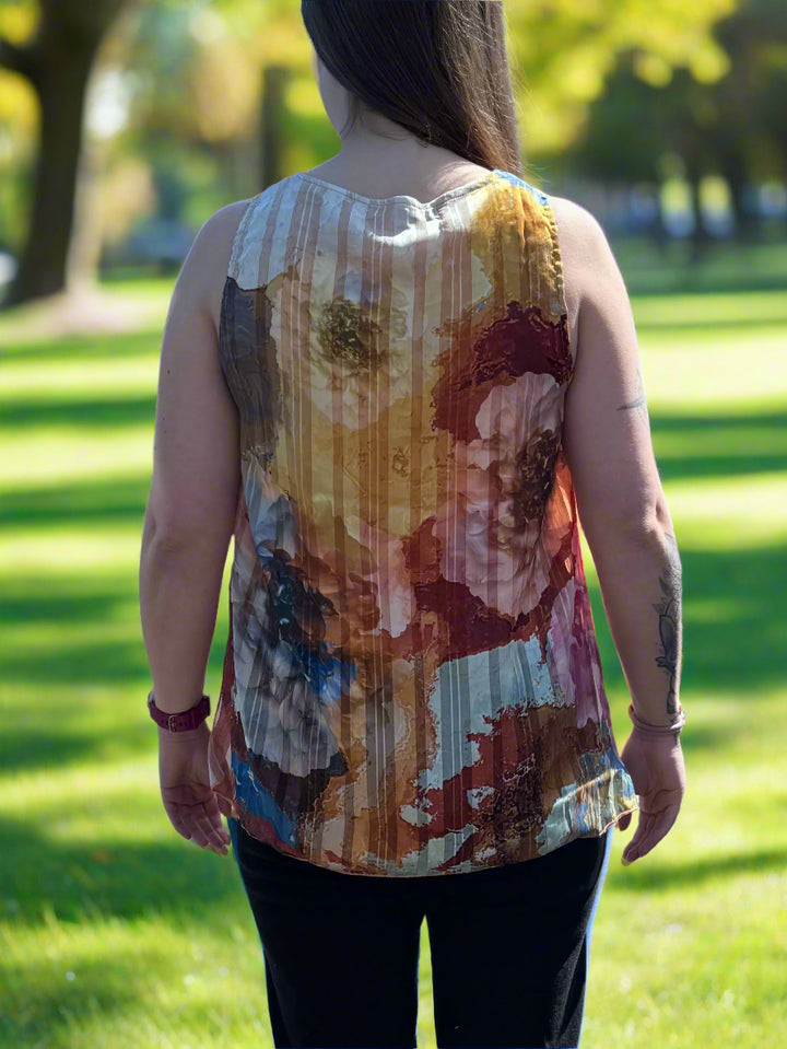 Sleeveless Printed Chiffon High-Low Top